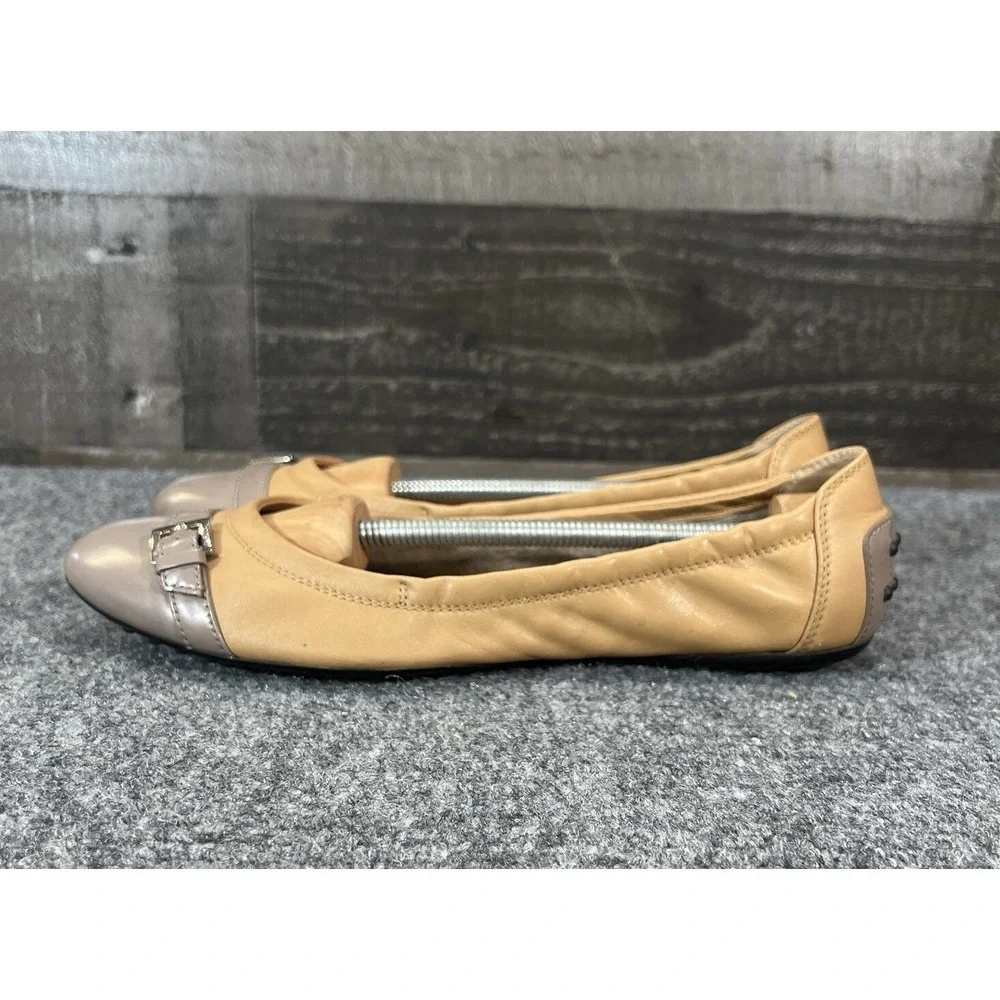 Tod's Leather Ballet Flats Beige Gray Cap Toe Womens Shoes EU 39.5 US 9.5